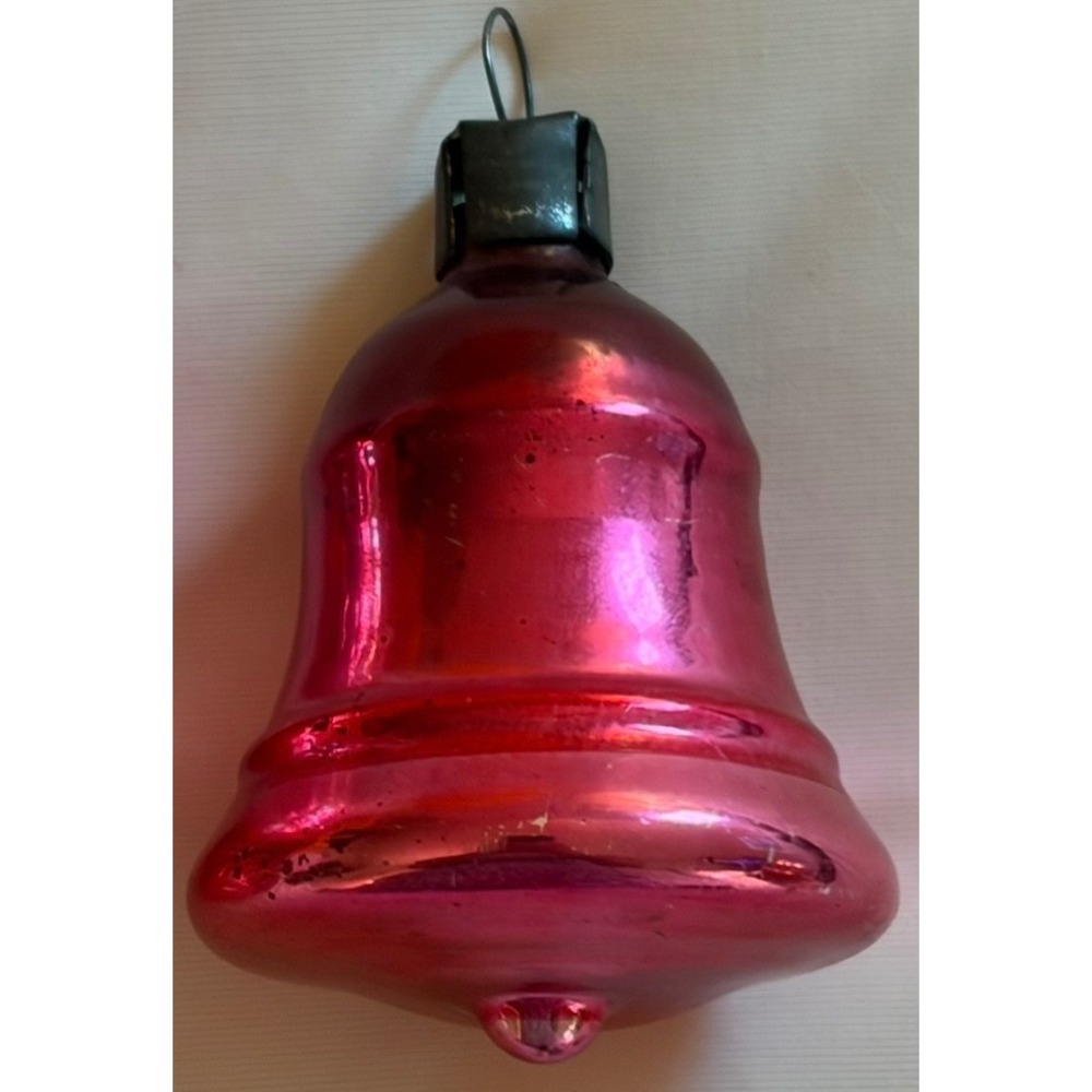 Vintage Pink Mercury Glass Bell Christmas Ornament Mid Century